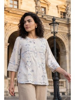 W - Off White Embroidered Rayon Flax Straight Tunic