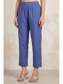 W - Blue Solid Lace Straight Fit Pant