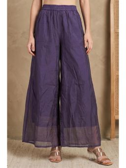 W - Purple Solid Chanderi Wide Leg Palazzo