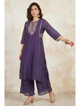W - Purple Sequins Chanderi Straight Kurta