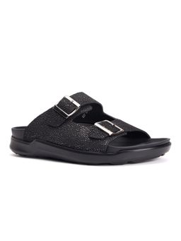 Hitz - Men's Black Leather Open Toe Slippers