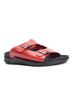 Hitz - Men's Red Leather Open Toe Slippers