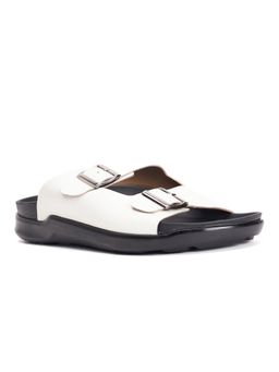 Hitz - Men's White Leather Open Toe Slippers