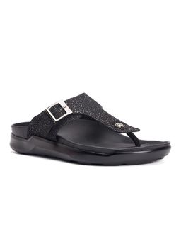 Hitz - Men's Black Leather Open Toe Slippers