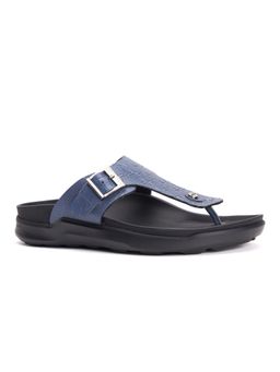 Hitz - Men's Blue Leather Open Toe Slippers