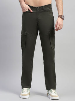 Rock.it - Mens Olive Solid Regular Fit Cargo Trouser