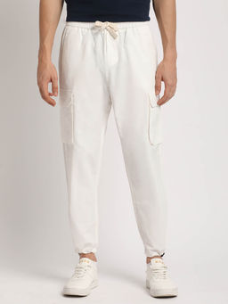 The Bear House - Men Solid White Regular Fit Cargo Pant