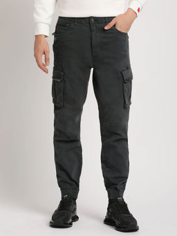 The Bear House - Men Solid Regular Fit Grey Cargo Trouser