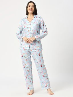 Pyjama Party - Good Morning Button Down Pure Cotton Shirt with Pyjama (Set of 2)