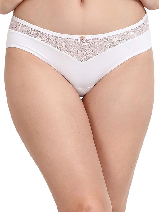 SOIE Mid Rise Medium Coverage Lacy Brief Panty-White