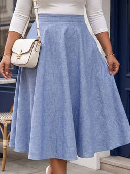 Qurvii - Women Blue Solid A-Line Skirt