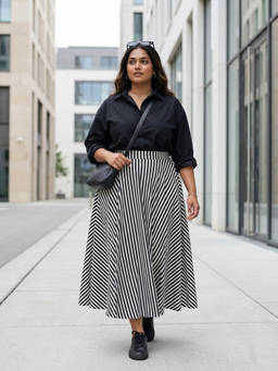 Qurvii - Women Black Striped A-Line Skirt