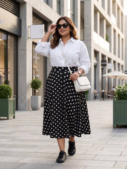 Qurvii - Women Black Polka Dots Printed A-Line Skirt