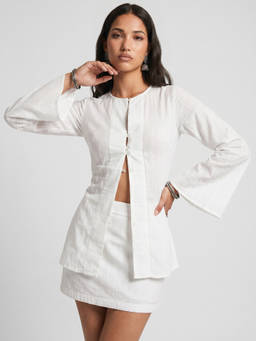 NISHORAMA - Women White Alha Jacquard Skirt Set