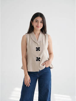 ZNKL - Women Beige Cotton Regular Fit Top
