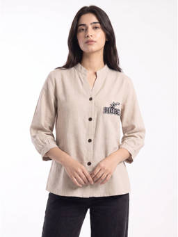 ZNKL - Women Beige Cotton Regular Fit Top