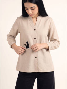 ZNKL - Women Beige Cotton Regular Fit Top