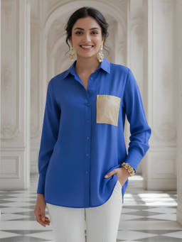 Dora Dori - Women Royal Blue Shirt with Golden Pocket