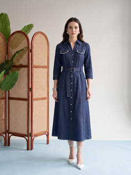 ZUMMER - Women Navy Blue Cotton Dress