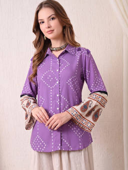 ZUMMER - Women Purple Bandhani Print Shirt