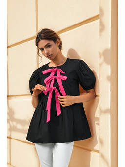 Zolo Label - Women Midnight Bow-Detail Cotton Top