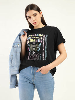 Levi's - Women Black Cotton Printed T-Shirt