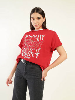 Levi's - Women Red Cotton Printed T-Shirt