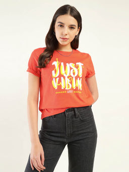 Levi's - Women Orange Cotton Printed T-Shirt