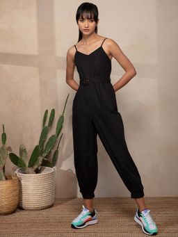 Twenty Dresses by Nykaa Fashion - Black Solid V Neck Jumpsuit