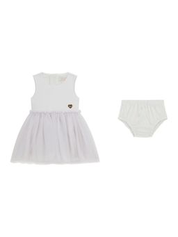 Guess - White Viscose Solid Girl Dress with Panty