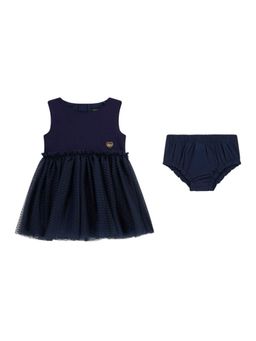Guess - Navy Blue Viscose Solid Girl Dress with Panty