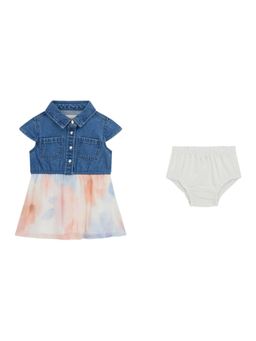 Guess - Blue Cotton Solid Girl Dress with Panty