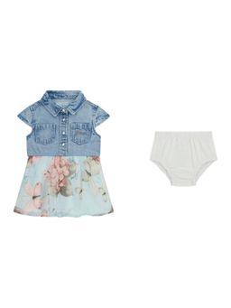 Guess - Blue Cotton Solid Girl Dress with Panty