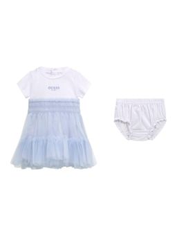 Guess - White Cotton Solid Girl Jersey Dress with Panty