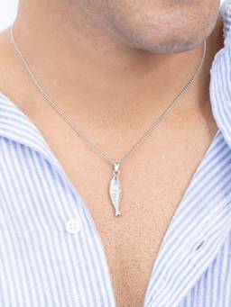AQUASTREET - Men's Anchovy Fish Rhodium Plated Waterproof and Anti-Tarnish Pendant Necklace
