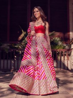 Odette - Designer Pink Net Semi Stitched Lehenga With Unstitched Blouse (Set of 3)