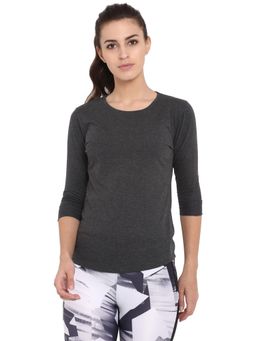 ap'pulse - Women Charcoal Cotton Solid Three Fourth Sleeves Slim Fit T-Shirt