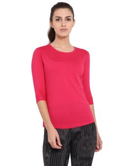 ap'pulse - Women Pink Pure Cotton Solid Three Fourth Sleeves Slim Fit T-Shirt