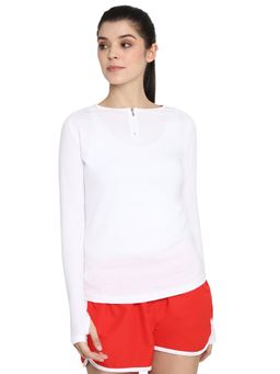 ap'pulse - Women White Pure Cotton Solid Full Sleeves Slim Fit T-Shirt