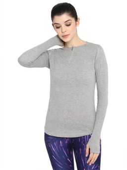 ap'pulse - Women Grey Cotton Solid Full Sleeves Slim Fit T-Shirt