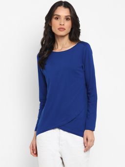 ap'pulse - Women Blue Pure Cotton Solid Full Sleeves Slim Fit T-Shirt