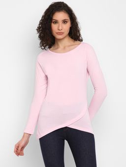 ap'pulse - Women Pink Pure Cotton Solid Full Sleeves Slim Fit T-Shirt