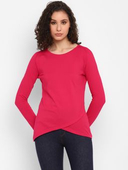 ap'pulse - Women Pink Pure Cotton Solid Full Sleeves Slim Fit T-Shirt