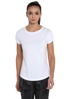 ap'pulse - Women White Pure Cotton Solid Half Sleeves Slim Fit T-Shirt