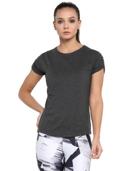 ap'pulse - Women Charcoal Cotton Solid Half Sleeves Slim Fit T-Shirt