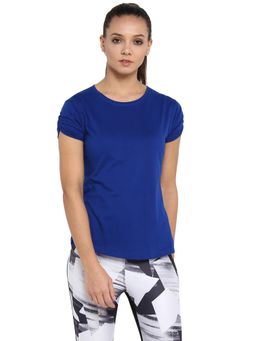 ap'pulse - Women Blue Pure Cotton Solid Half Sleeves Slim Fit T-Shirt