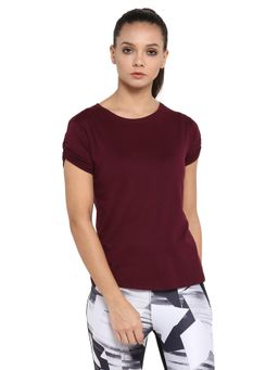 ap'pulse - Women Maroon Pure Cotton Solid Half Sleeves Slim Fit T-Shirt