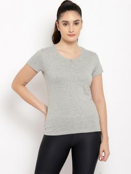 ap'pulse - Women Grey Cotton Solid Half Sleeves Slim Fit T-Shirt