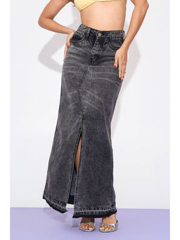 FREAKINS - Lilith Black Mid Slit Maxi Skirt