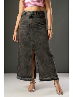 FREAKINS - Sable Black Curve Mid Slit Maxi Skirt